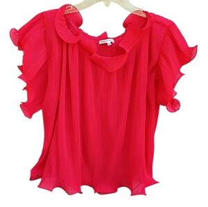 Symphony Silk Blend Red Pleated Blouse sz L
